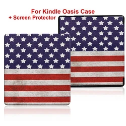 Premium PU Leather Book Cover with Screen Protector and Auto Sleep/Wake Function - Kindle oasis 7inch (Flag)