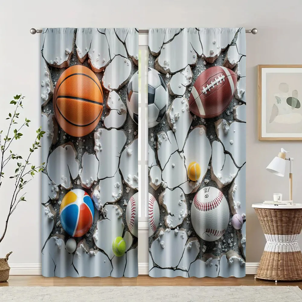 2pcs, Curtains Roller Blinds Basketball Football Rugby Graphic Sports Theme Machine Washable (without rod) Decorations For Home 2