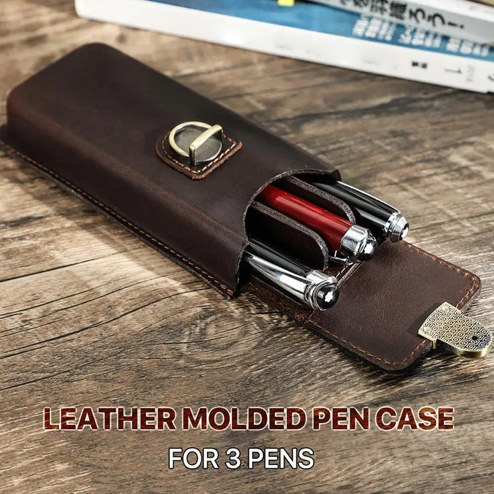 

Genuine Leather Pen Case With Remove Pen Tray Portable Pen Holder Office School Pencilcase Pouch Supplies Stationery