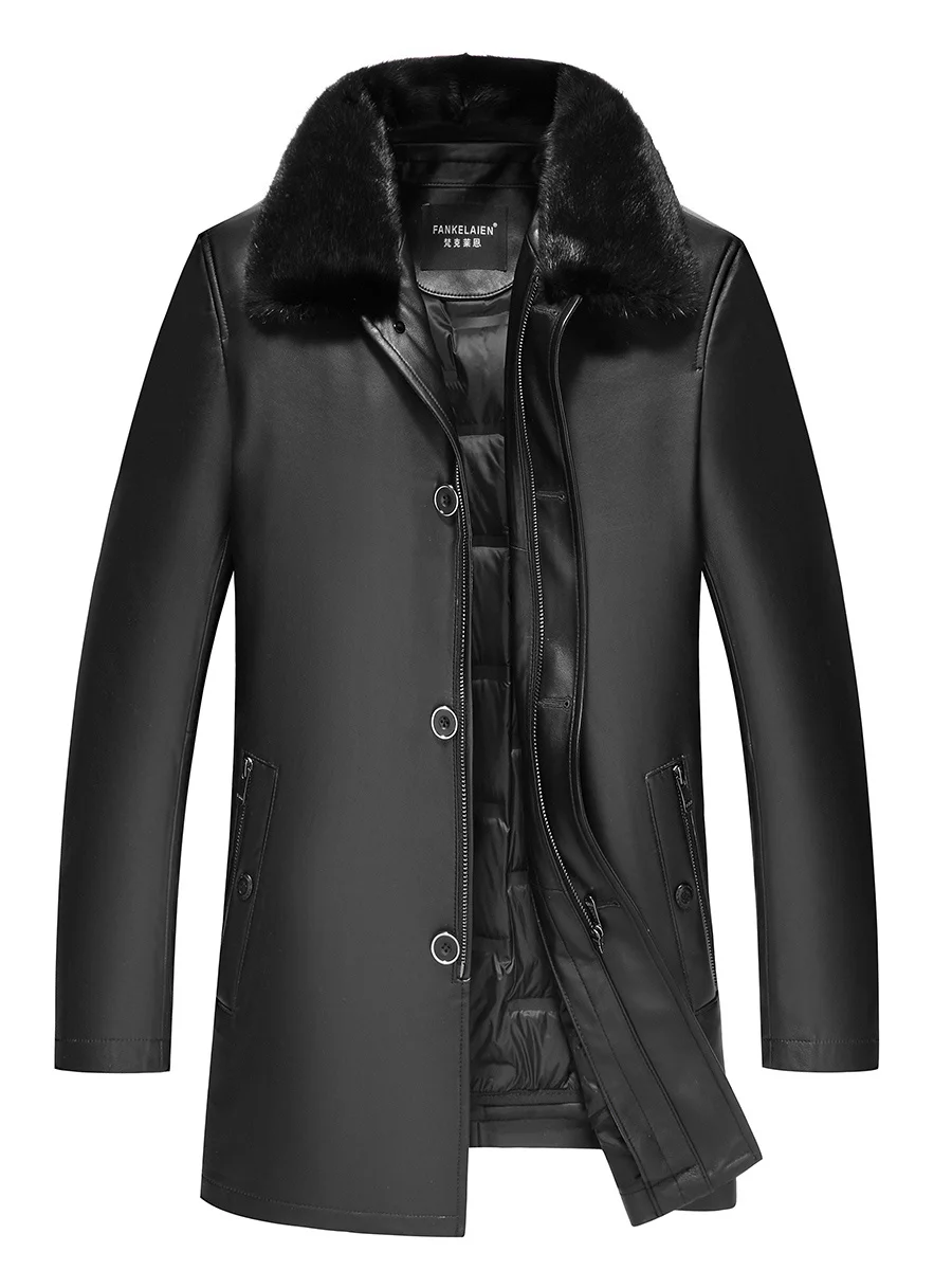 

Winter Genuine Leather Jacket Down Men Coat Real Mink Fur Collar Rabbit Liner Coats Warm Men's Clothing Chaquetas Hombre WPY