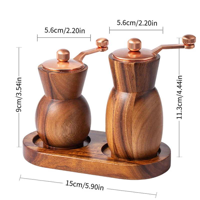 Wooden Salt and Pepper Grinder Hand Cranked Grinder Set with Base Multi-Purpose Pepper Mills Seasoning Box Kitchen Cooking Tools