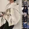 2024 Spring Autumn New Insfleece-lined Versatile Cropped Slims Smooths Silhouette Zip-up Warm Navy Blue Hooded Sweatshirt Women 1