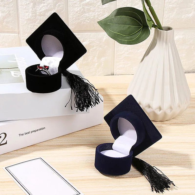 

Wedding Engagement Ring Box Degree Ceremony Jewelry Storage For Earring Display Case Doctor Hat Gift Box Graduation Party Boxes