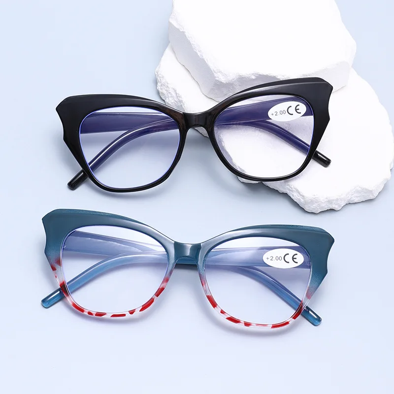 Cat Eye Reading Glasses for Women Fashionable Trendy Prescription Eyewear Anti Blue Light hyperopia Correction Eyeglass +1+1.5+2 - 6