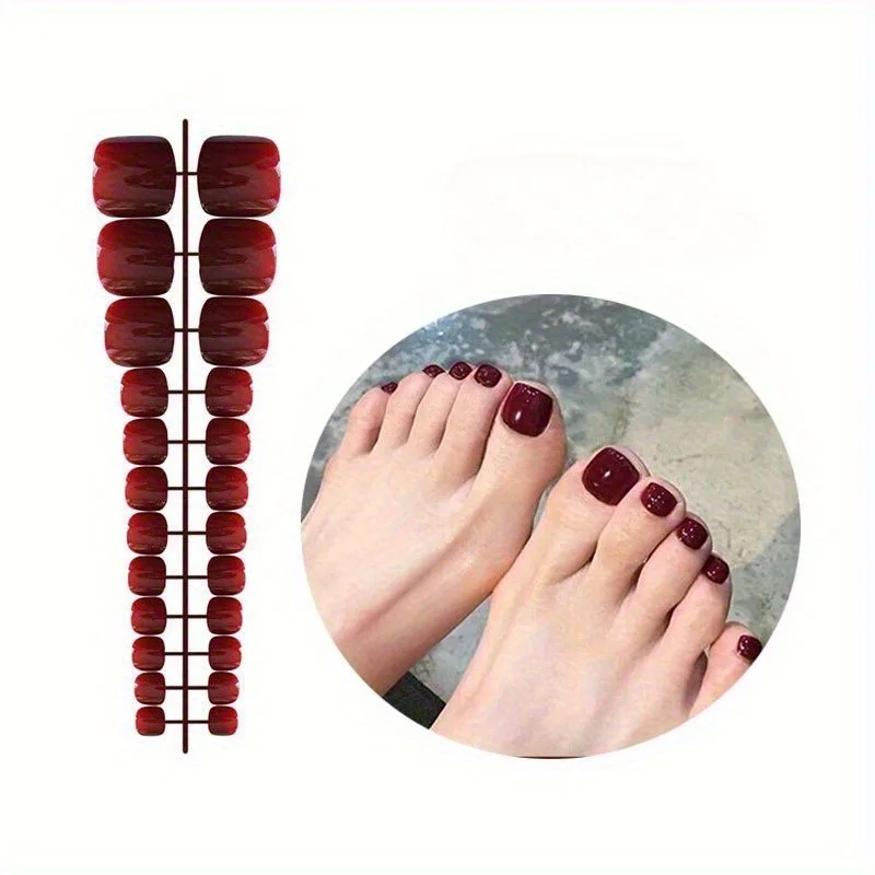 탈부착 가능한 프렌치 페이크 발톱 - 짧은 스퀘어 솔리드 누드 블루 블랙 발톱 팁 가짜 프레스온 네일 홈 살롱 네일 아트 DIY용