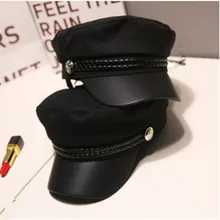 Chapeau militaire à la mode pour hommes et femmes, chapeau de marin, béret noir pour dames, casquette de capitaine à dessus plat, chapeau octogonal de combat de voyage