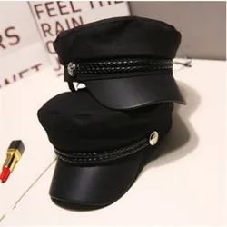 Chapeau militaire à la mode pour hommes et femmes, chapeau de marin, béret noir pour dames, casquette de capitaine à dessus plat, chapeau octogonal de combat de voyage 