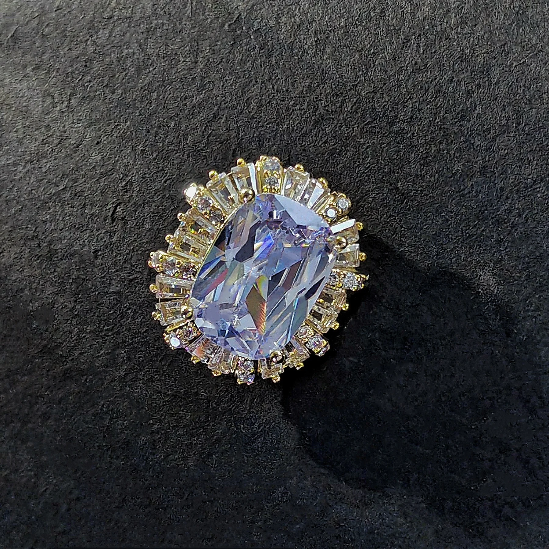 Sparkles Gold Tone Light Purple Color Changing Rectangle Stone Lapel Pin