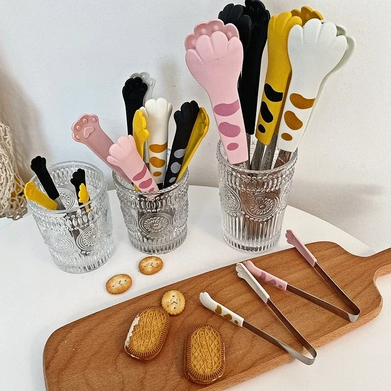 Stainless Steel Food Tongs Japanese Cat Paw Shape Cute Cartoon For Meal Barbecue Sandwich Baking