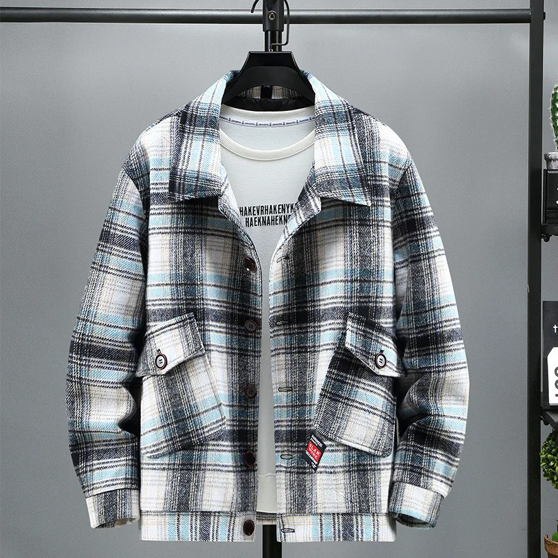 Fashion Streetwear Plaid Jacket Men Plus Size 11XL 12XL Woolen Jacket Spring Autumn Plaid Coat Male Big Size 11XL 12XL 3