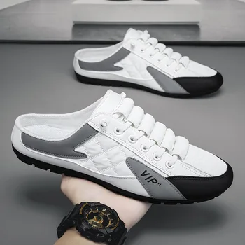 2023 Fashion men New Style lat-soled Wild Flat-bottomed Summer Thin Section Baotou Half Slippers 1