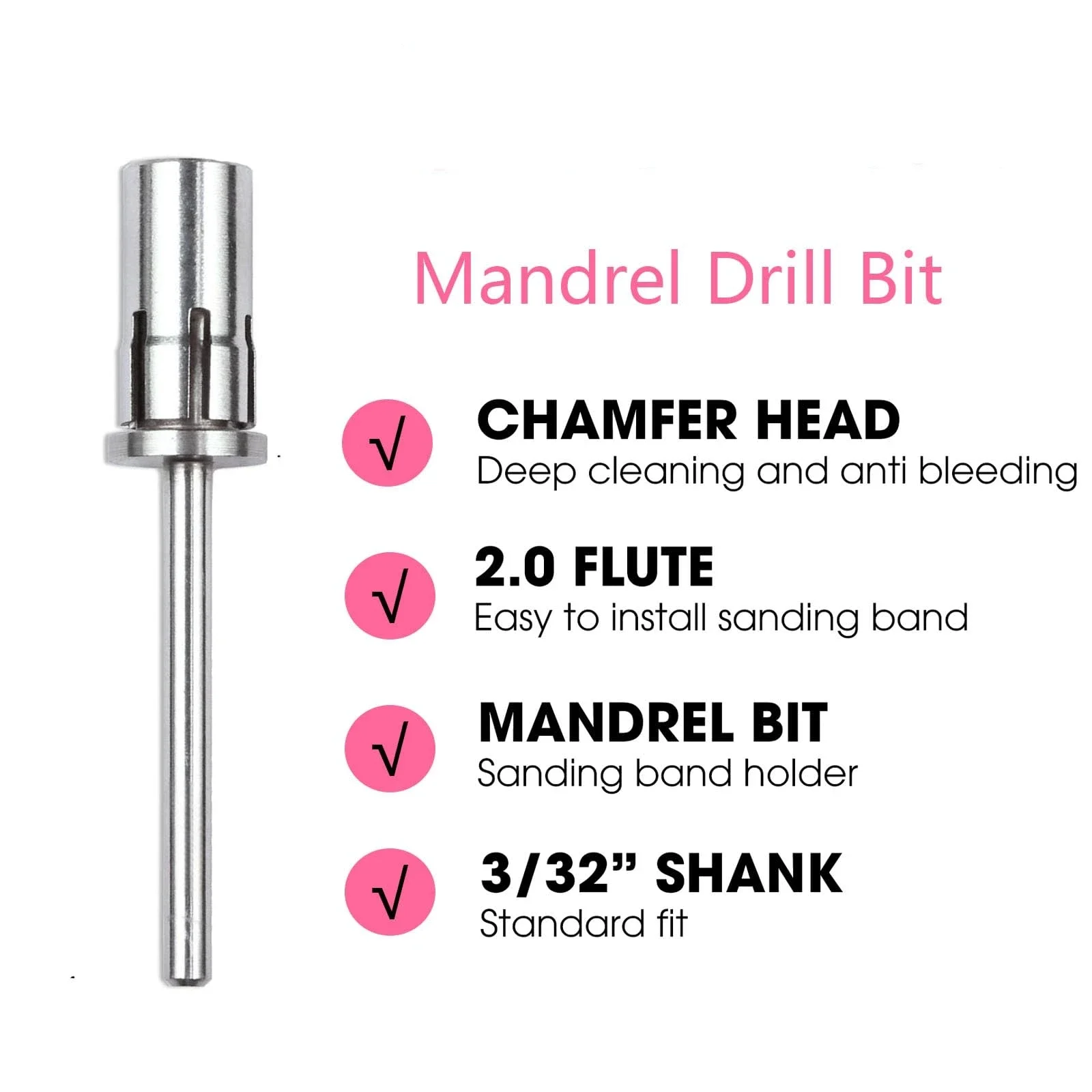 

Mandrel Bit for Nails, 3/32'' Easy Off Nail Drill Bits for Sanding Bands, Suitable for Acrylic Nails Gel Manicures and Pedicures