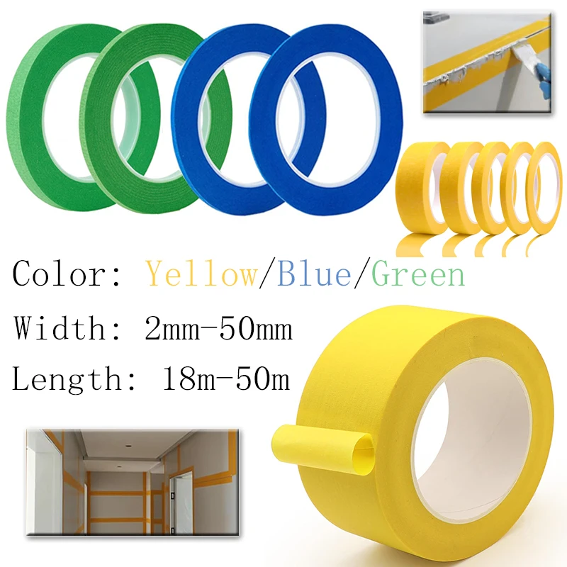Professional Yellow Masking Tape for Precision Car Painting, Flexible Width Textured Paper, No Residue Easy Tear, Versatile Length Options