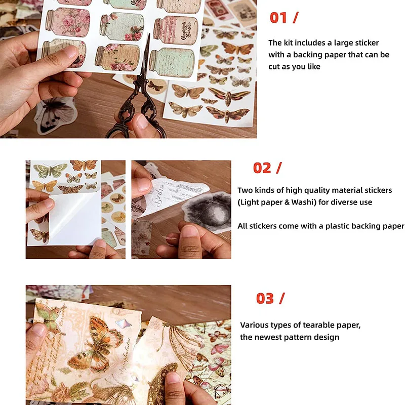 Vintage Art Scrapbooking Supplies Journaling Stickers 83Pcs Aesthetic Paper Washi Stickers Kit for Junk Journal,Bullet Journals