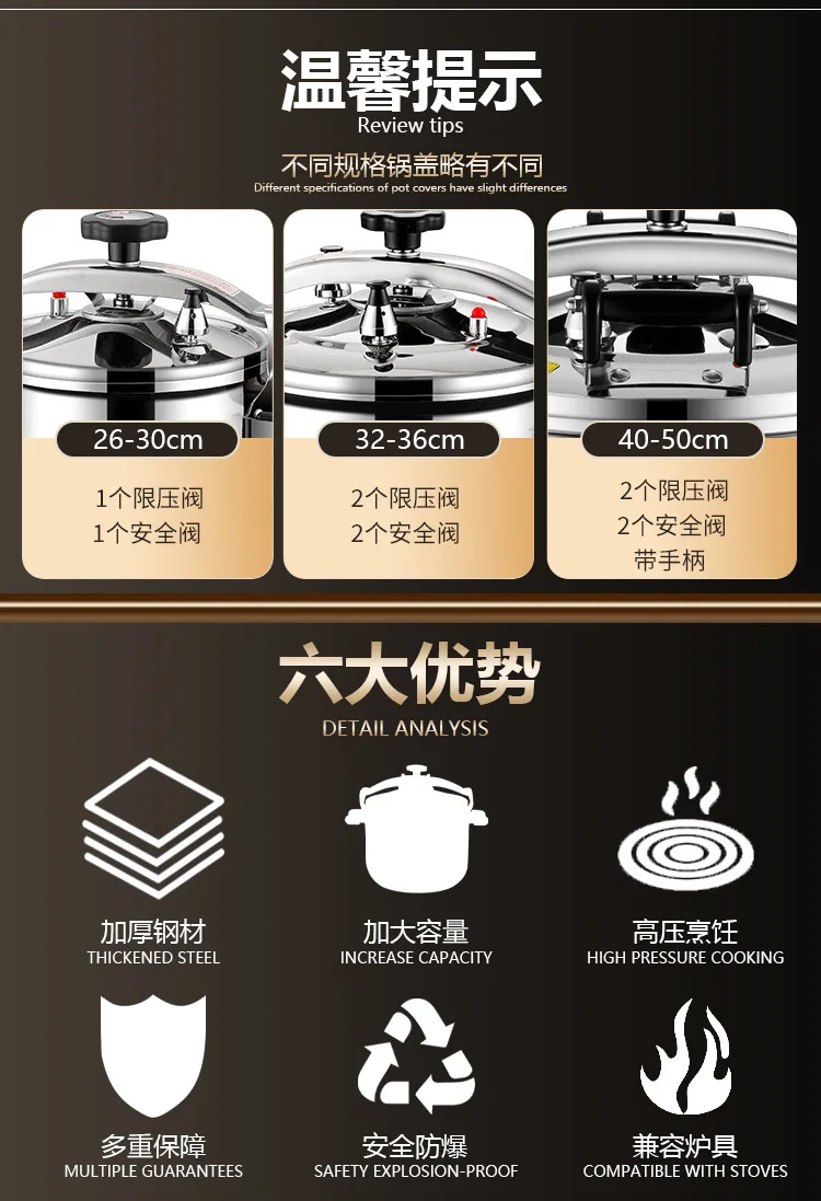 Commercial 30L/40L/50L/80L Stainless Steel Pressure Cooker Household Gas Induction Cooker Universal Pressure Cooker