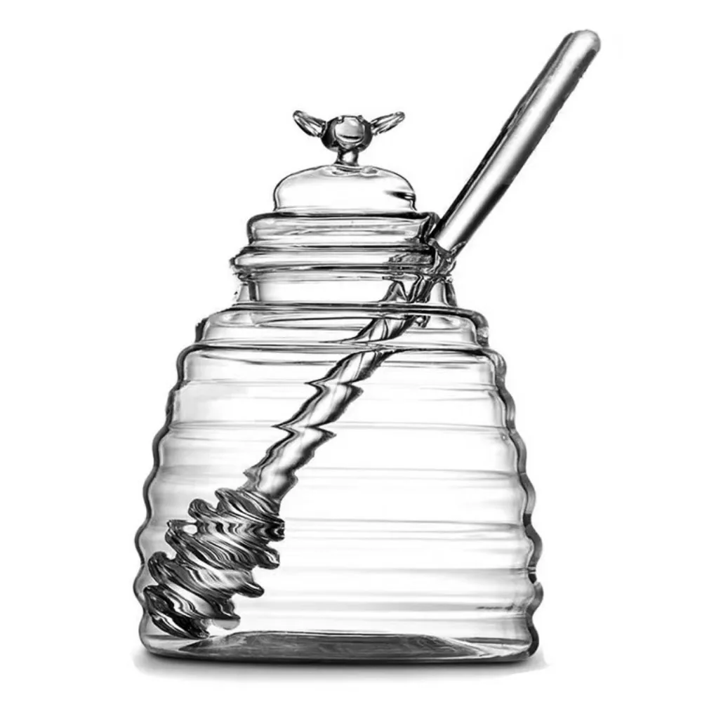 Clear Honey Jar with Dipper and Lid Jam 15oz 8.11 Ounces Honey Containers Holder Glass Honey Storage Tanks Kitchen