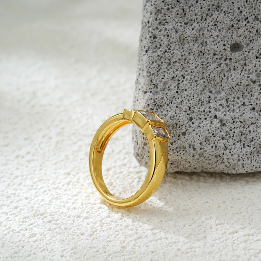 Stainless Steel Square Crystal Zircon Rings 18K Gold Plated Waterproof Simple CZ Finger Ring Wedding Jewelry Accessories Anillos