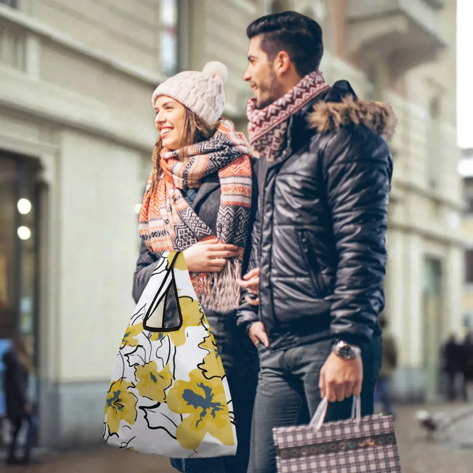 Custom Pattern Foldable Bags Small Shoppers Large Shopping Bag Yellow Flower Bag Travel Portable Reusable Foldable Tote Bag