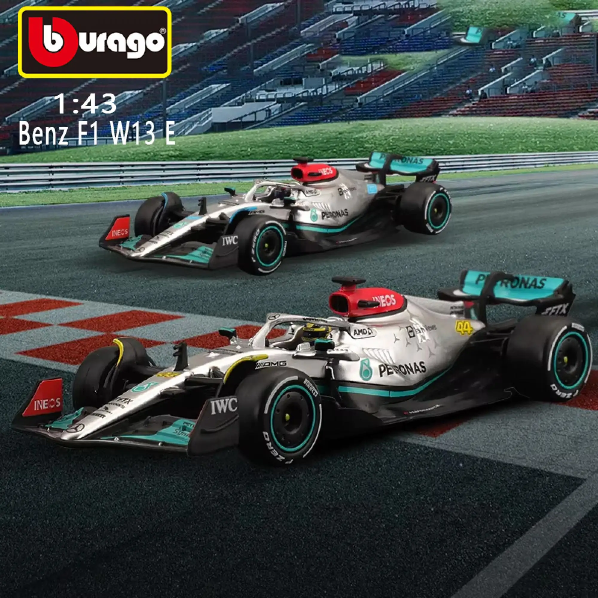 Bburago 1:43 W13 2022 Mercedes Benz F1 Team 44 Hamilton Team 63 Russell Alloy Die Casting Model Racing Vehicle Gift Toy 6