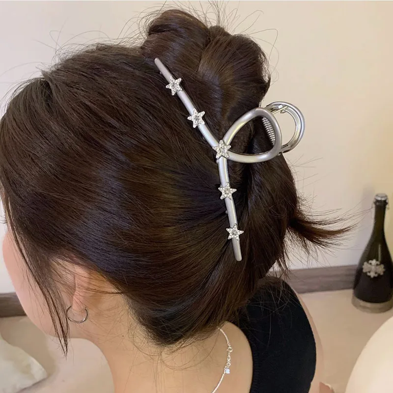 

Fashion Large Rhinestones Star Hair Clip Claw For Women Silvery Metal Hairclip Girls Big Hairpin Ponytail Claw Clip Accessories