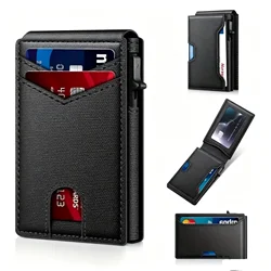 Anti - Theft Men's Carbon Fiber Pop - Up Wallet - Ultra - Thin Double - Fold Design (Black)