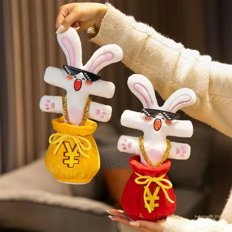 Y4UD Interaction Bounce Toy Speaking Electronic Plush Toy Jumping Rabbit USB Singing Sound Recording for Children
