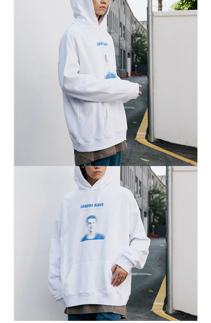 New 2022 Wholesale Black White 2 Colors Cartoon Man Graphic Hooded Sweatshirts Heavyweight Cotton Unisex Fleece Lining Hoodies blue hoodie