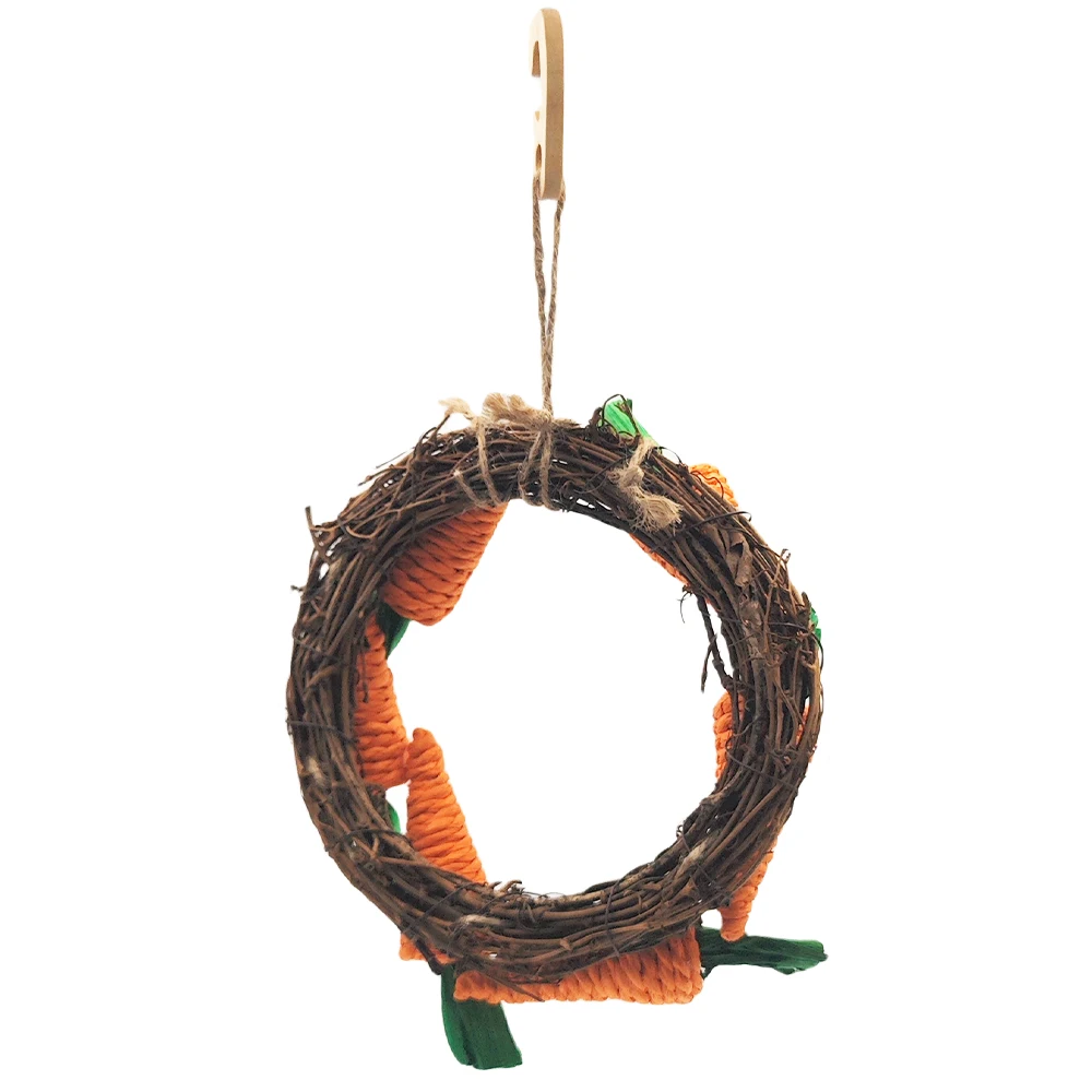 1 PC Round Rattan Carrot-shaped Parrot Chew Toy Climbing Gnawing Swing Toy for Small Animal Birds Hamster Rabbit Cage Decoration