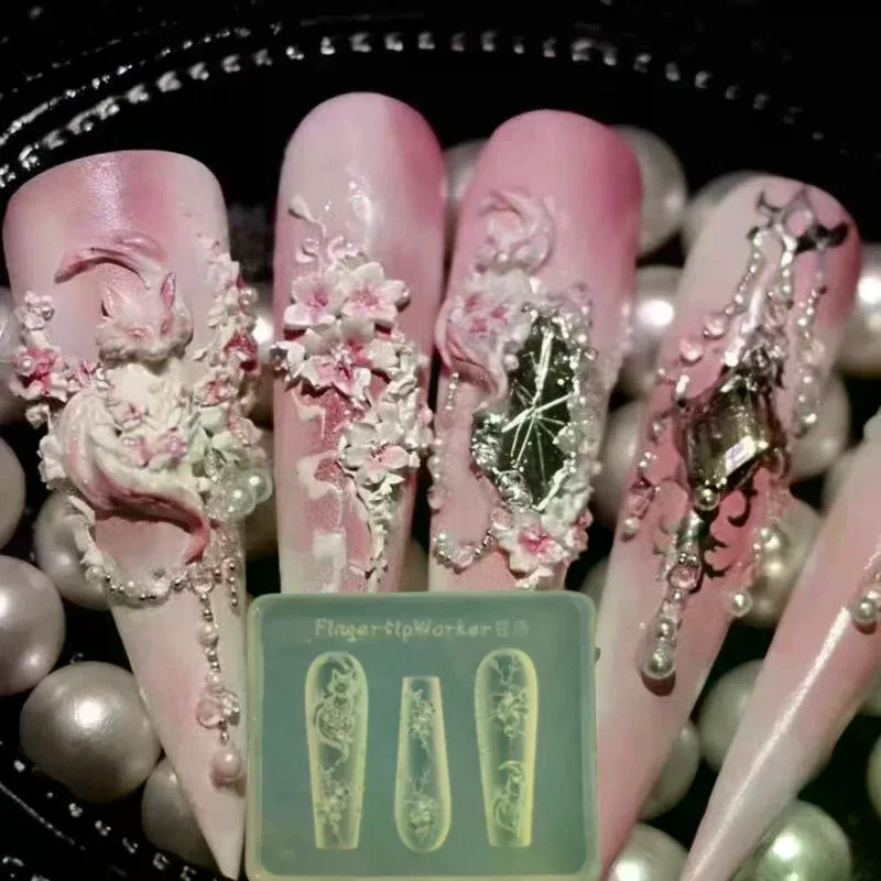 꽃 여우 투명 실리콘 네일 몰드 DIY 네일 아트 장식 매니큐어 디자인 도구 3D 아크릴 네일 아트 조각 몰드 참