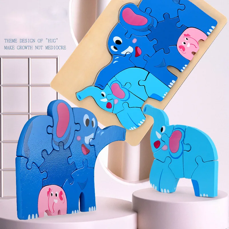 

Board Puzzle Animal Dinosaur Horse Wooden Jigsaw Game Elephant Penguin Cognitive Shape Colorful Block Educational Learning Toy