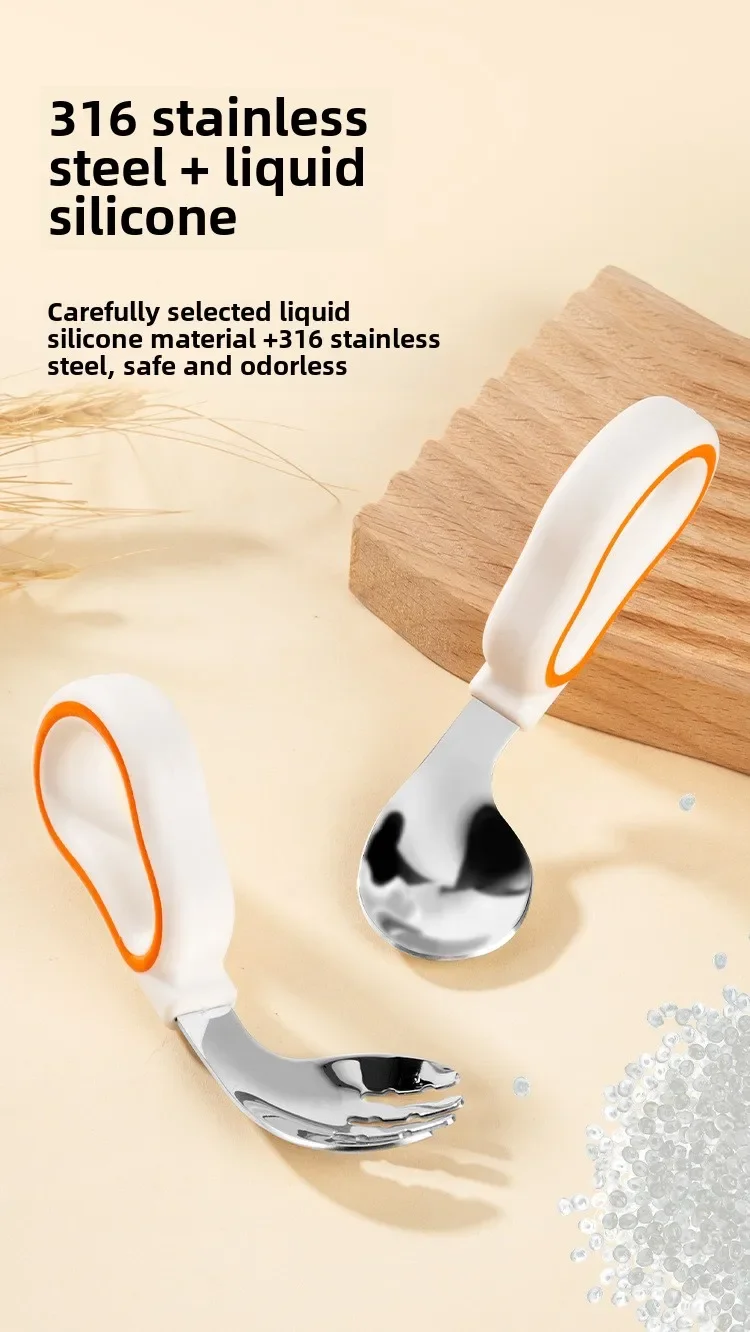 Description Picture 3 of item1PCSBaby Eating Training Soft Silicone Spoon and Fork Cutlery Toddler Learn To Eat Training Soft Fork Cutlery Children Tableware