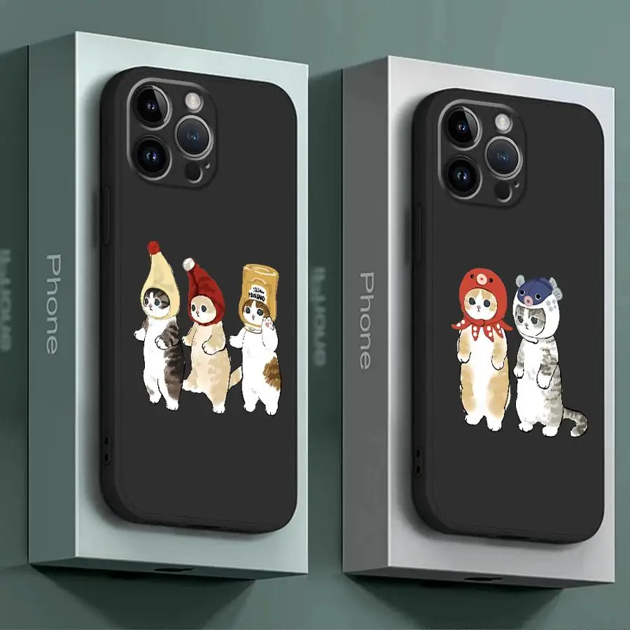 Cartoon Cute Cat Matte Black Soft Phone Case