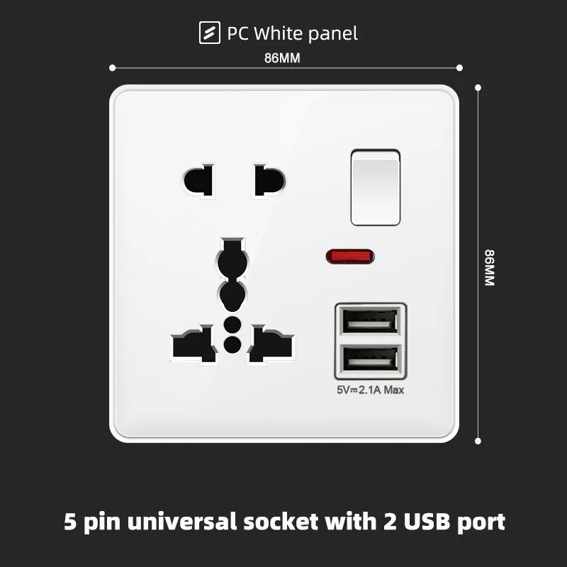 1gang 5Pin 2USB,110-250V