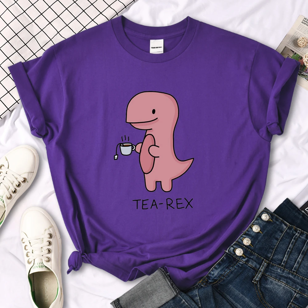 Lady T-Shirt Cute Pink Tea-Rex Print T Shirts Female O-Neck Loose Oversize Shirt Harajuku All-Match Kawaii Animal Women Clothes