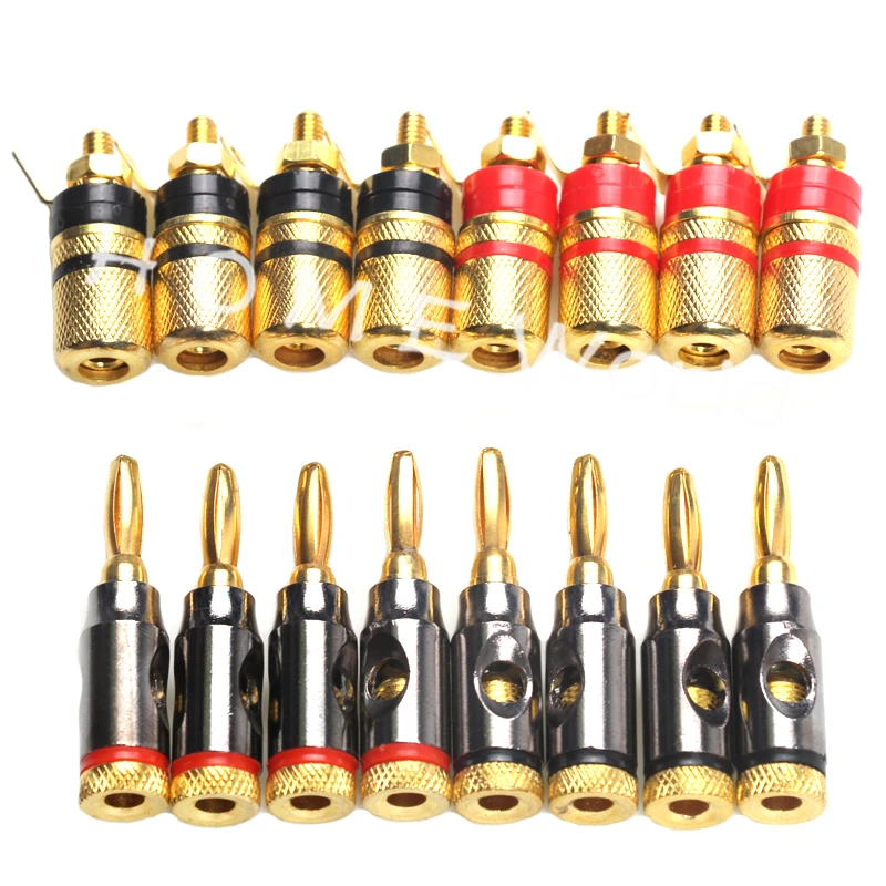 16Pcs 24k Gold Plated Banana Plug Audio for Speaker Wire Amplifier Terminal Binding Post Female Banana Cable Adapter Connectors