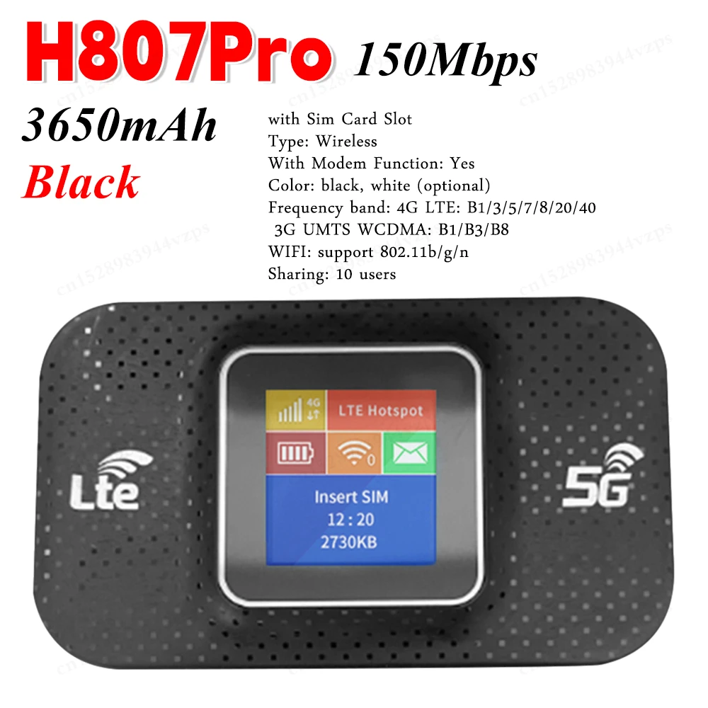 Compact 4G LTE Wireless Hotspot Router with 150Mbps Speed and 3650mAh Battery