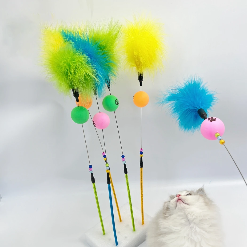 

1Pcs Colorful Kitten Cat Teaser Interactive Entertaining Toy Rod Fake Feather Toys For Pet Cats Stick Wire Chaser Wand Toy