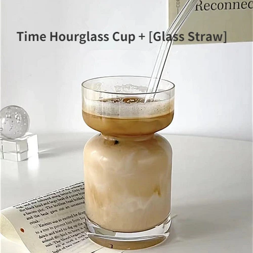 Hourglass Glass Cup with Straw