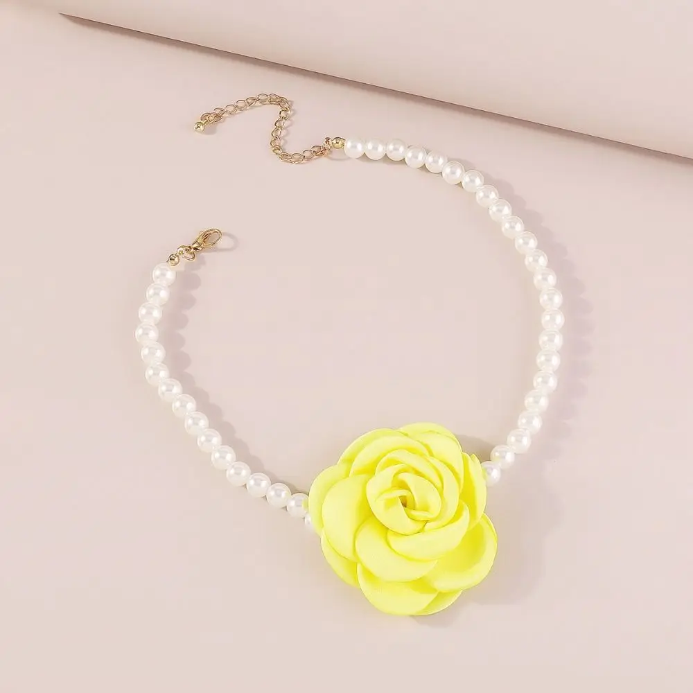 Fashion Pearl Bead Rose Choker Women's Necklace Retro Multi Color Rose Jewelry Necklace