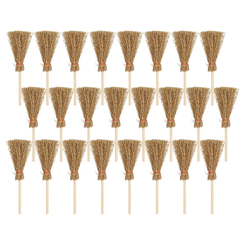 

Sewroro Witch Broom Broom 25Pcs Mini Broom Hanging Witches Prop Broom Miniature Artificial Mini Straw Brooms Halloween Party