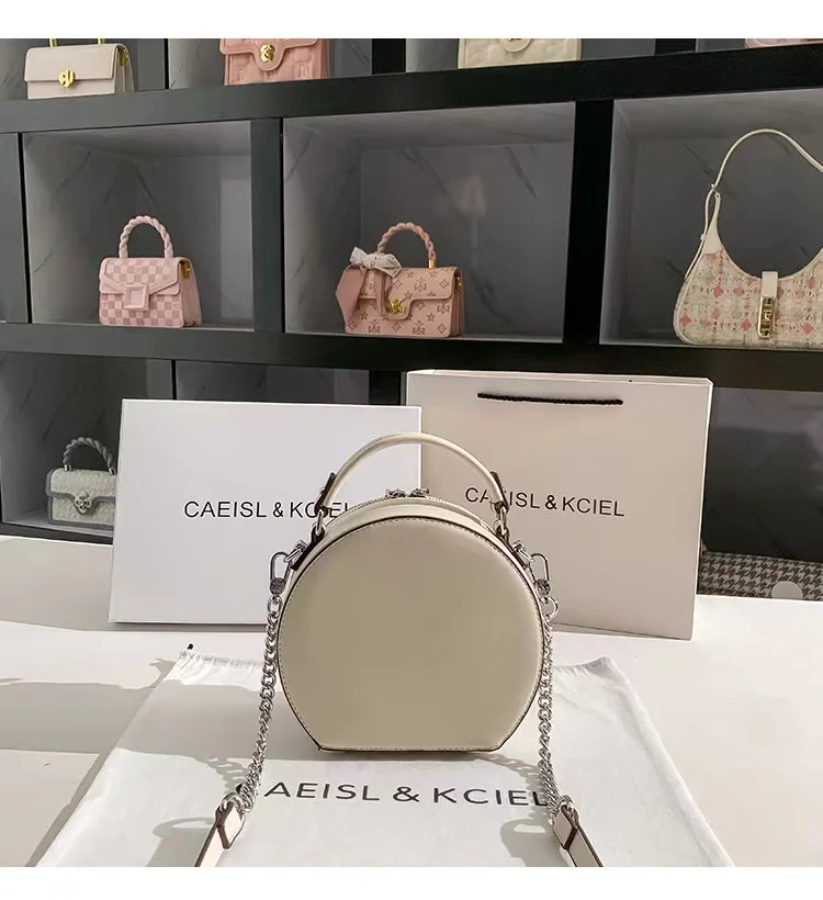 High Quality Textured Leather Pearl Beaded Embroidery Lace Circular Bag Women Fashion Handbag Lady Purse Shoulder Crossbody Bag