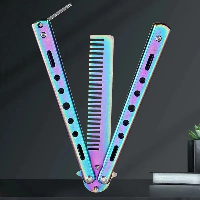 Hairdressing Tool 1PCS Foldable Comb Stainless Steel Butterfly Knife Comb Beard Moustache Brushe Salon Hairdressing Styling