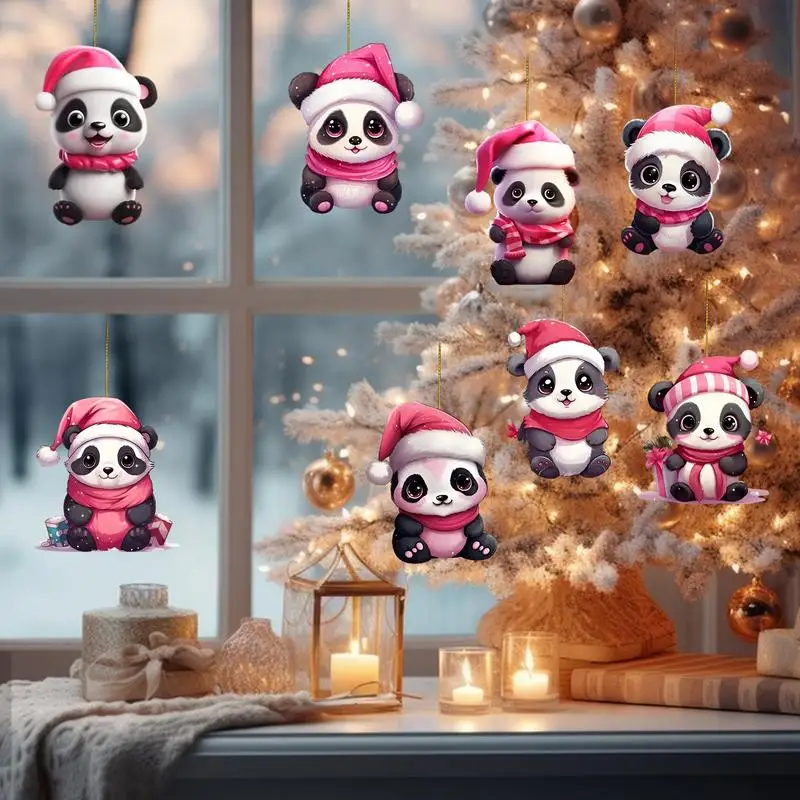 

Acrylic Panda Pendant Christmas Panda Doll with creative balls Ornaments Xmas Tree Animal hanging Decors Keychain Gift accessory