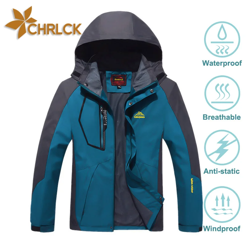 CHRLCK Men's Waterproof Hiking Jacket Large Size Windproof Windbreaker Camping Hunting Running Trekking Fishing Fleece Coat Men hiking jackets waterproof hiking jackets waterproof jacket waterproof coats