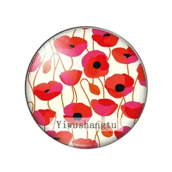 Vibrant Red Floral Art Glass Cabochon - Round Decorative Accent - 16mm (E)