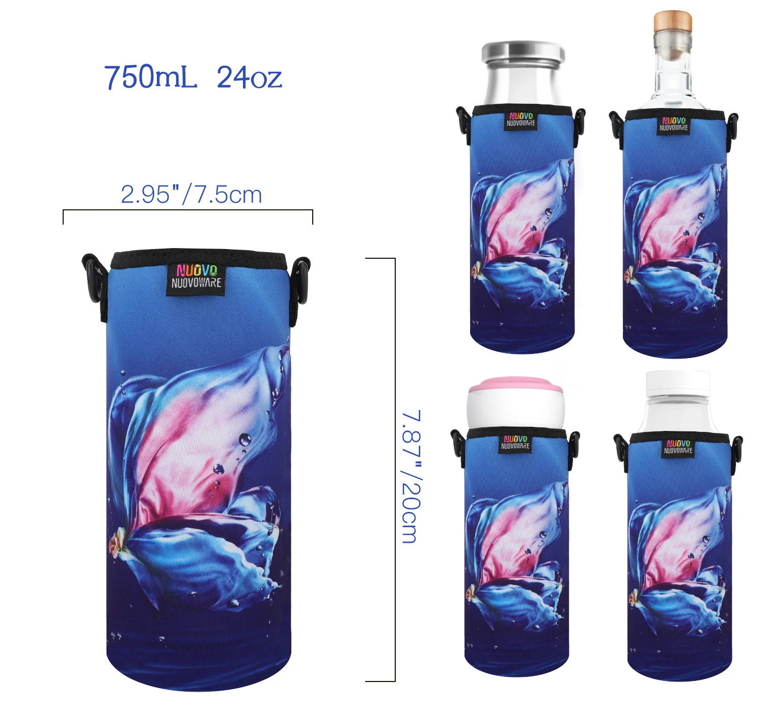 Nuovoware Water Bottle Carrier, 40oz Bottle Carrier Sports Insulated Water  Bottle Holder with Adjustable Shoulder Strap, 2 Pockets Flask Sling Bag
