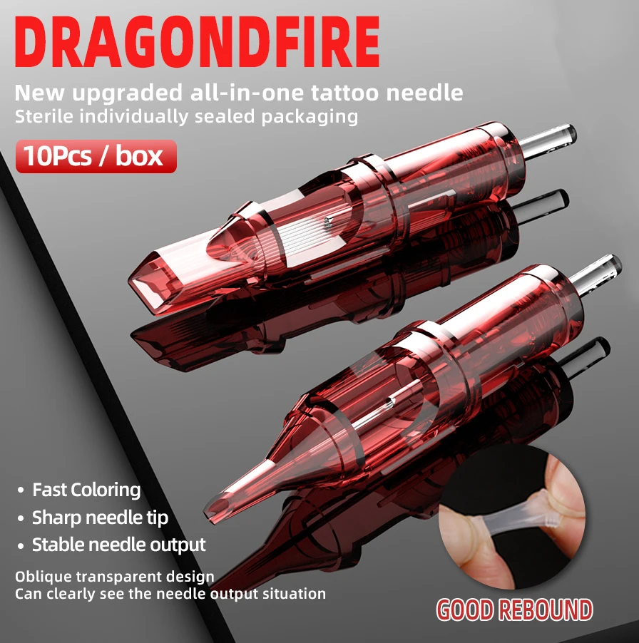 5PCS Tattoo Cartridge Needles DRAGONFIRE Disposable Safty RL RS RM M1 Tattoo Needle Red Cartridge Needles
