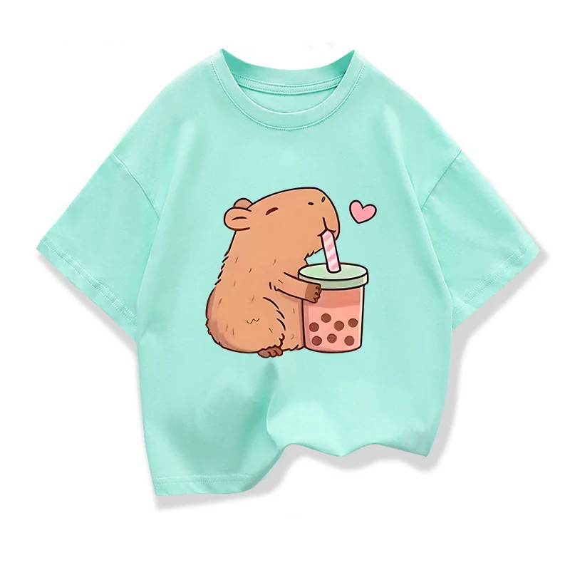 Capybara Kids Clothing Tees Summer Printed Cartoon Fashion Short Sleeve Girls T-shirt Popular Design Children's T Shirts O-neck 5