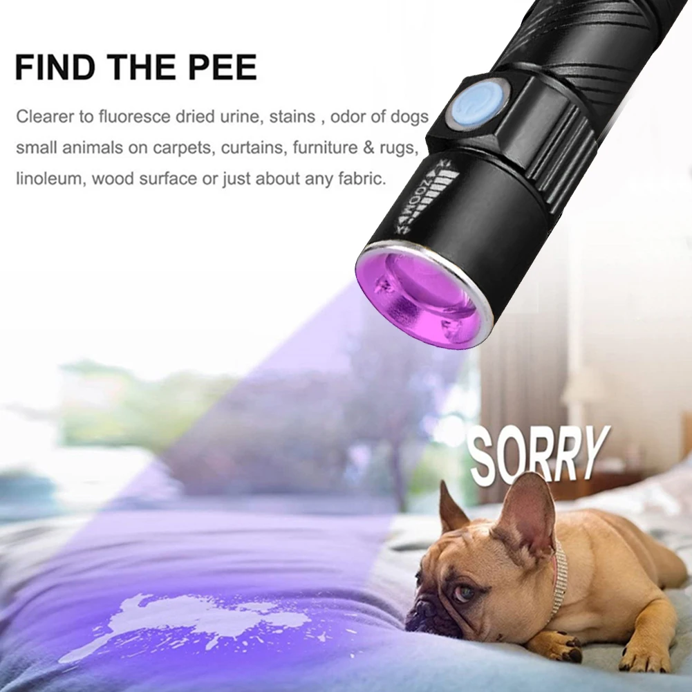 395nm UV Flashlight Blacklight Zoomable USB Rechargeable UV Light Ultraviolet  Flashlight for Pet Urine Detection Resin Curing - AliExpress