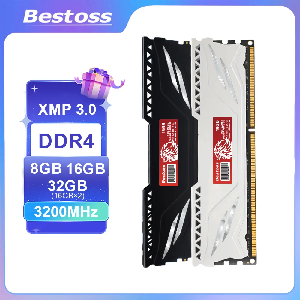 Bestoss DDR4 RAM Memoria 8gb 16gb 32gb 3200MHz UDIMM Memory